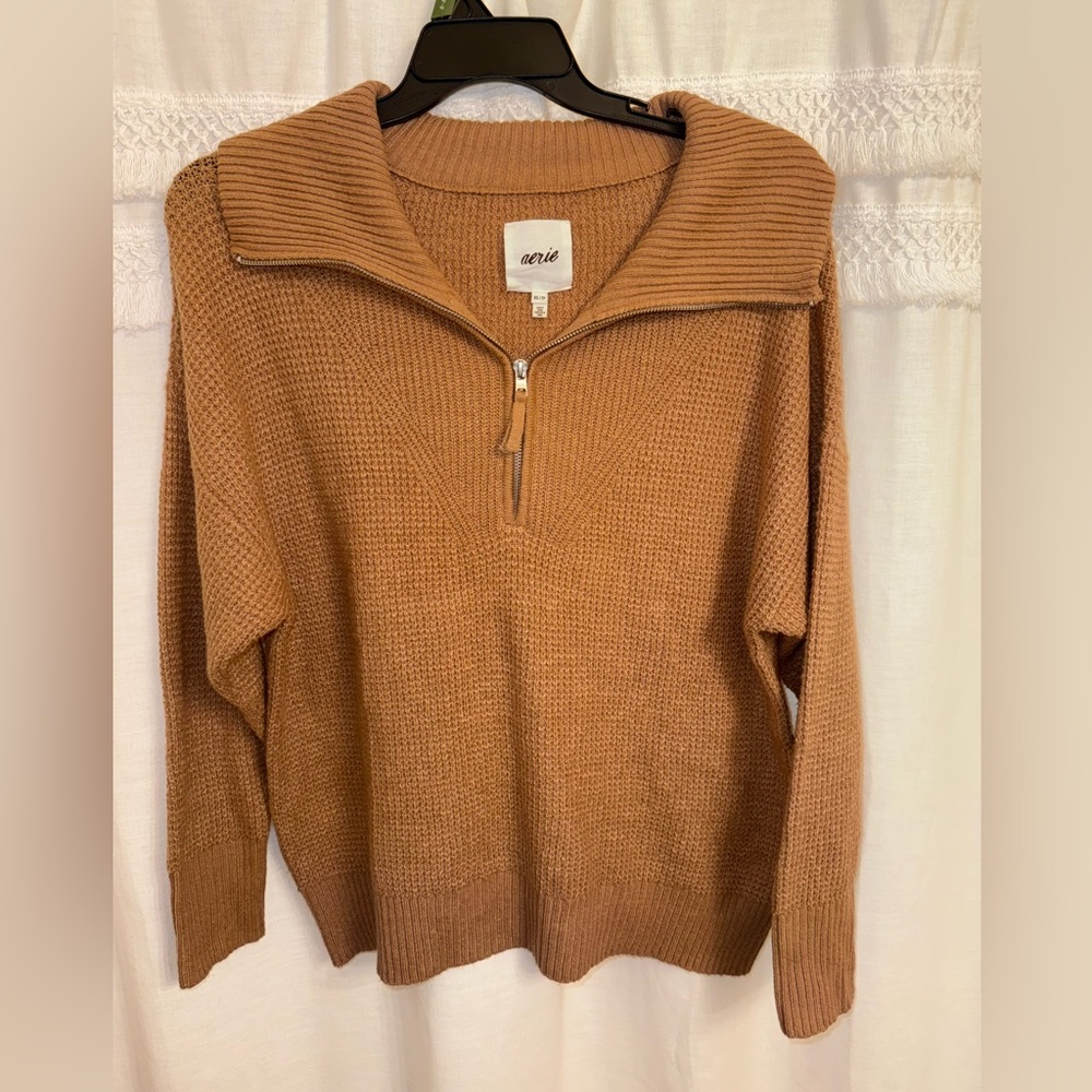 Aerie CozyUp Waffle Knit Quarter Zip Sweater